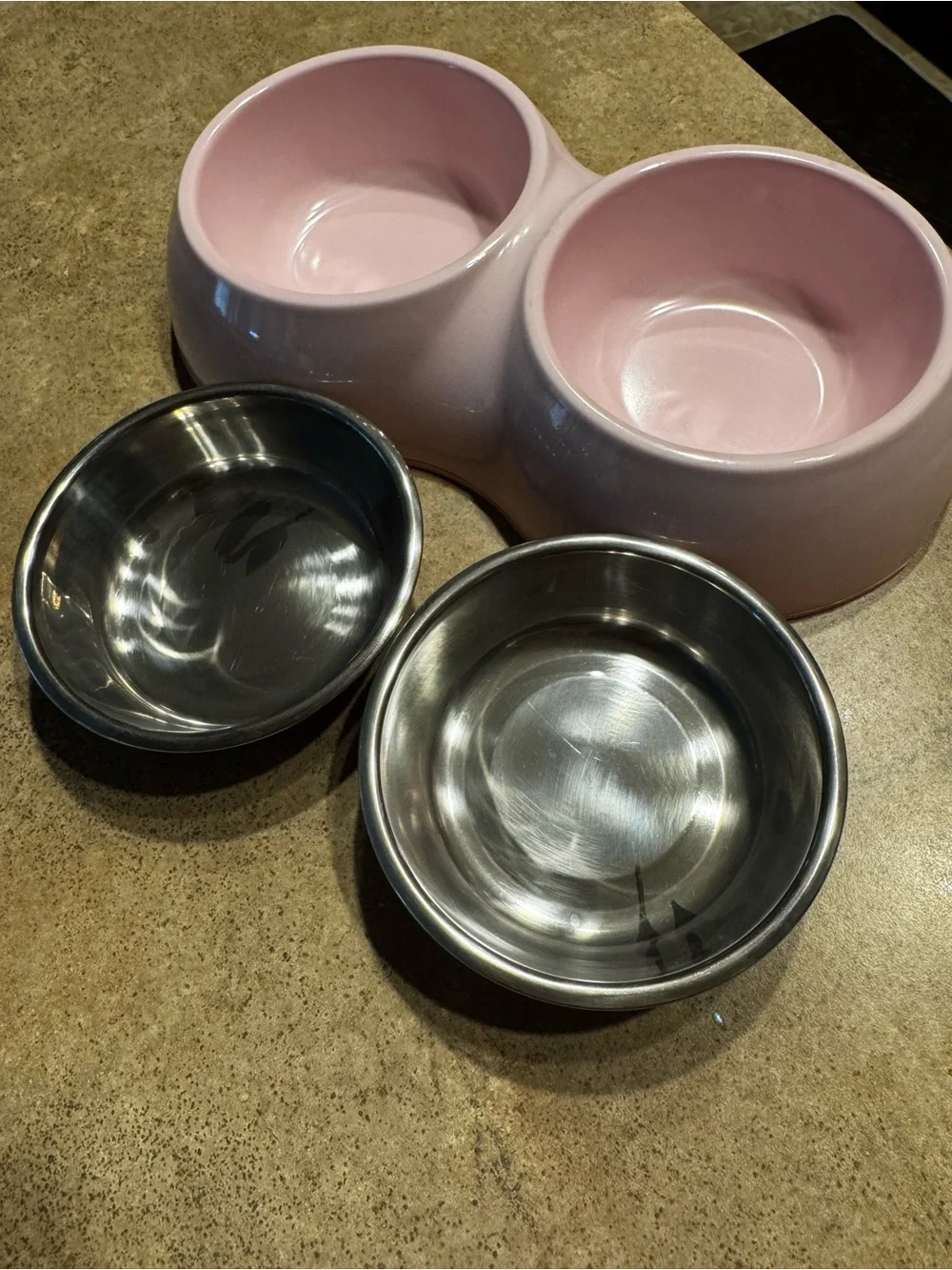 Martha Stewart Double Stainless Steel Pet Bowl Set in Light Pink